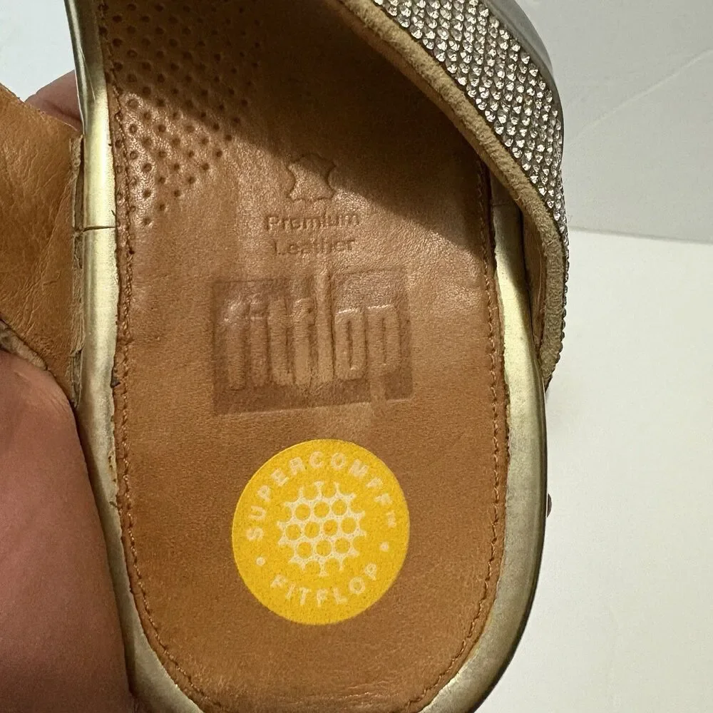 FitFlop Banda Micro-Crystal Sandals Silver Gold Wedge Women’s Size 11 Comfort